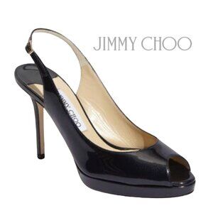 JIMMY CHOO Nova Patent Peep Toe Slingback 100mm Platform Sandal Pumps